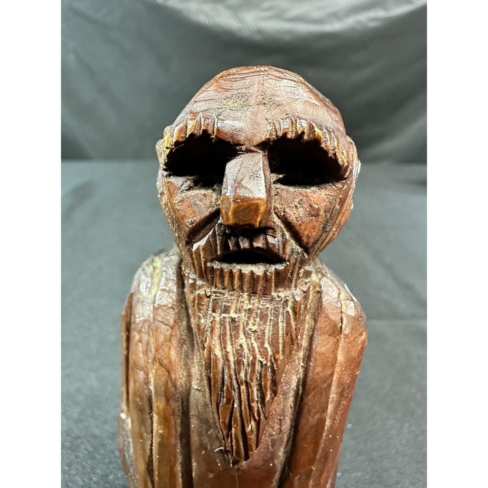 Vintage Hand Carved Wood Old Man Figure Primitive Folk Art Bearded 5.5" - Picture 3 of 12